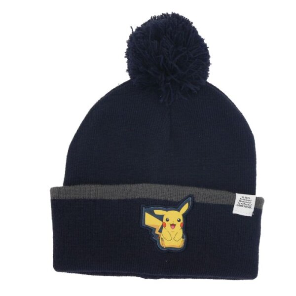 Pokémon Mütze mit Bommel mit Pikachu Logo für Kinder