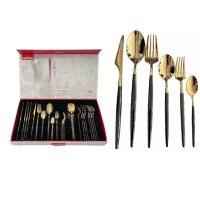 39-Tlg Besteckset für 6 Personen aus Hochwertigem Edelstahl 18/10 Schwarz-Gold