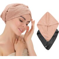 2er Set Haarturban mit Knopf aus 100% Baumwolle Haartrockentuch Anthrazit, Rosa