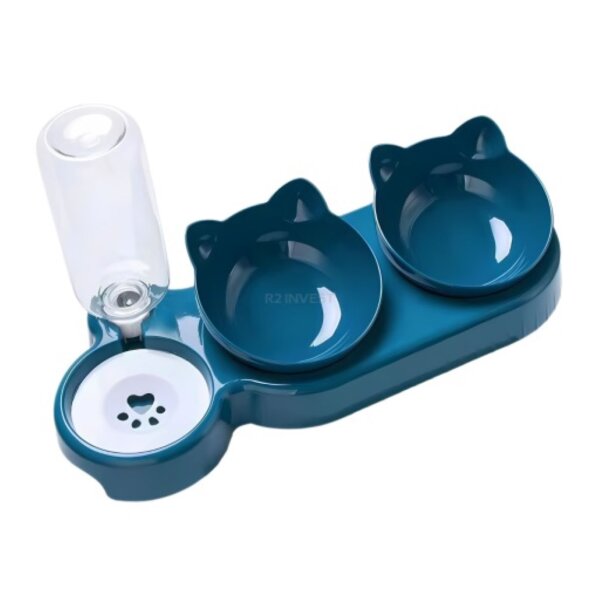 Futternapf-Set mit integriertem Wasserspender - 3in1 Trockenfutter-/Nassfutternapf