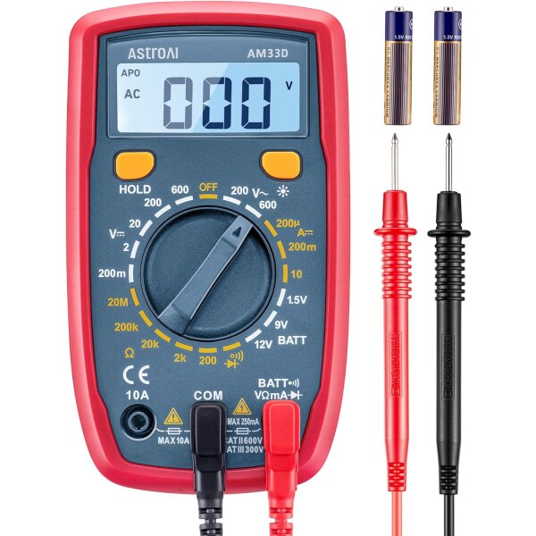 Digital Multimeter mit Ohm Volt Ampere Spannung Tester Messung von AC/DC Spannung, DC Strom, Widerstand, Diode, Kontinuität Messinstrument mit Hintergrundbeleuchtung