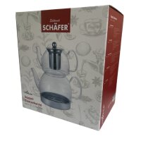 Schäfer Doppel-Glasteekanne Teekannen-Set mit Edelstahlfuß 600 ml & 1,5 L spülmaschinengeeignet und induktionsfähig