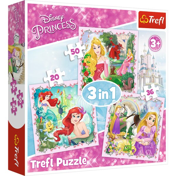 Disney Princess Kinderpuzzle 3-in-1 Puzzle mit je 36,  20 und 50 Teilen für Kinder