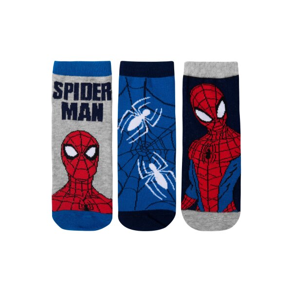 Marvel Spiderman Socken für Jungen Kinder Sneaker Kindersocken Söckchen Blau/Grau (3er Pack)