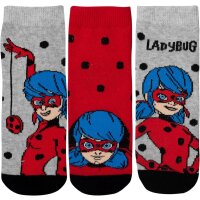 Miraculous Ladybug Socken für Mädchen - Kinder Sneaker Kindersocken Söckchen Rot Grau (3er Pack)