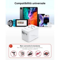 Ladegerät Universal-Reiseadapter International mit 2 USB und 2 Typ C, weiß, für 200 Länder