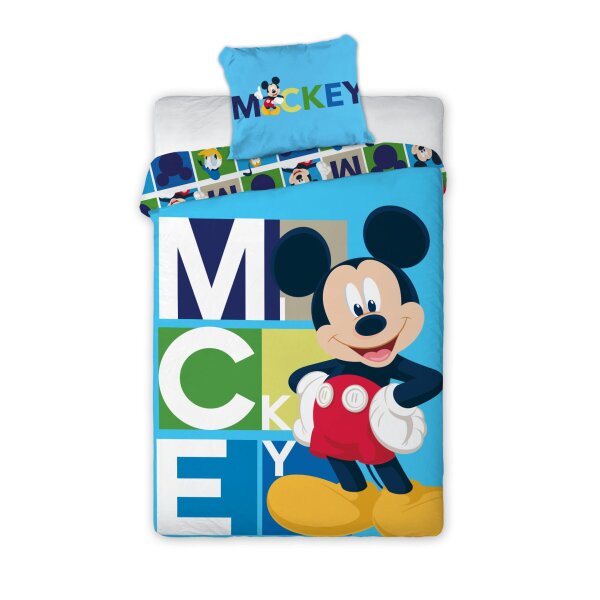 Disney Mickey Maus Bettwäsche-Set Bettbezug 140x200 cm & Kissenbezug 63x63 cm, 100% Mikrofaser