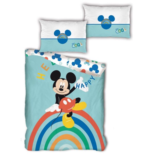 Disney Mickey Maus Regenbogen Bettwäsche Set (Bettbezug 140 x 200 cm und 1 Kissenbezug 63 x 63 cm)