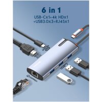 6-in-1 USB-C Hub Adapter – Multifunktionaler Hub mit HDMI, RJ45, Power Delivery und USB 3.0