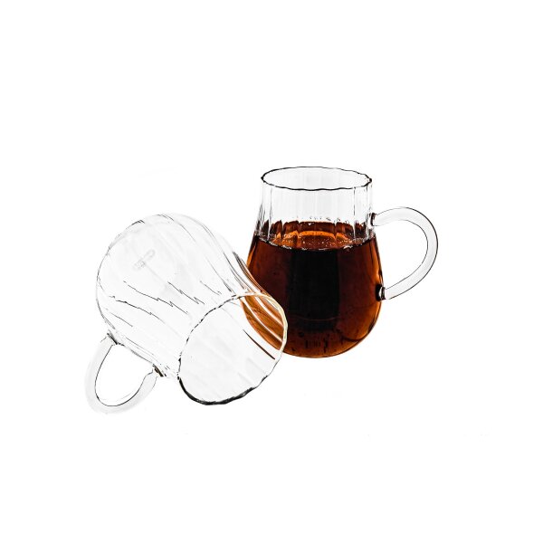 Riffle Gläser-Set 350 ml - Tee- Kaffeegläser mit Henkel aus Borosilikatglas