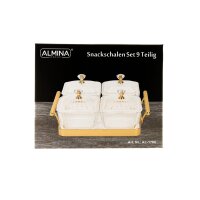 9 Teiliges Snackschalen-Set aus Glas mit goldenem Serviertablett & Knaufdeckel