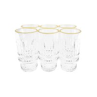 6 tlg. Set Trinkgläser 285 ml transparent mit Riffle-Design & Goldumrandung