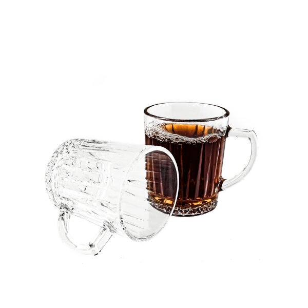 6er Gläser-Set mit Henkel, Tee- Kaffeegläser mit Riffle-Design 240 ml