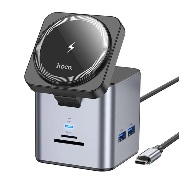 HOCO HUB 9in1 Typ-C-Adapter mit HB49-Wireless-Ladegerät, grau