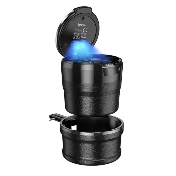 Hoco Aschenbecher für das Auto in Schwarz 150 ml mit LED-Beleuchtung 190 mAh