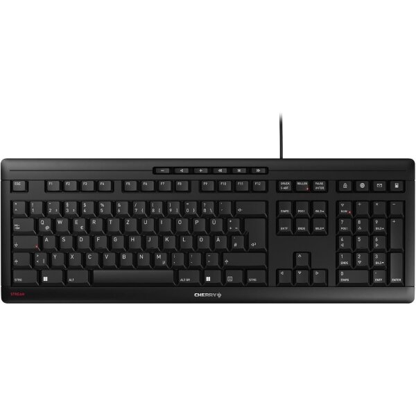 Cherry STREAM Keyboard – Robuste USB-Tastatur in Schwarz für Alltag und Büro