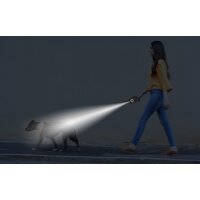 Automatikleine für Hunde in Orange/Weiß 5m mit RGB-Beleuchtung und Taschenlampe