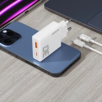 Ladegerät 30W GaN-Wandladegerät USB-A / USB-C + USB-C - USB-C-Kabel in Weiß