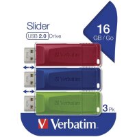 Verbatim USB 2.0 Stick 16GB Set 3er Pack Für Schule, Arbeit und Zuhause