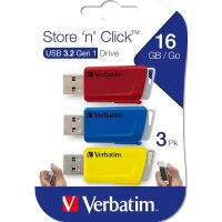 Verbatim USB 3.2 Stick 16GB StorenClick Datenstick 3er Pack rot blau gelb