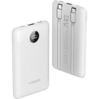 Powerbank 10000 mAh mit Kabeln Typ C /iPhone Anschluss PD QC3.0 2A 22,5W - Weiß