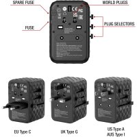 Verbatim Universal Travel Ladeadapter UTA-05 GaN III mit 2x USB-C und AC Steckdose – 65W, 180 Länder