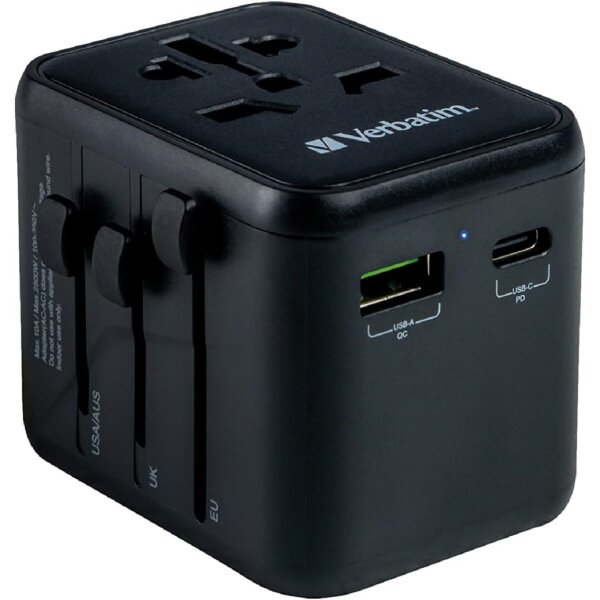 Verbatim Universal-Reiseadapter UTA-02 – Weltweit kompatibel mit USB-C PD & USB-A