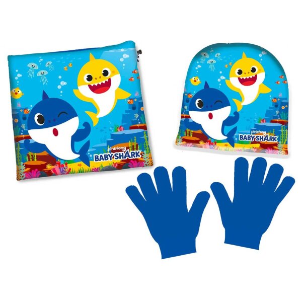 Baby Shark Winteraccessoires – Mütze, Schal und Handschuhe für Kinder