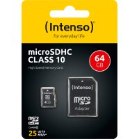 Intenso microSDHC Card Class 10 (R) 25MB/s (W) 10MB/s SD-Adapter Retail-Blister