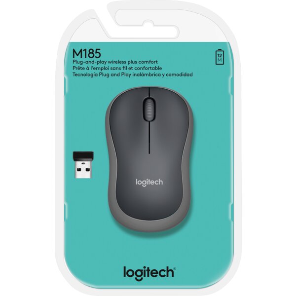 Logitech M185 Wireless Maus – Kompakte Office-Funkmaus in Grau