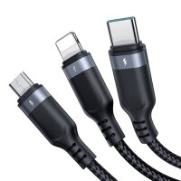 3-in-1 Joyroom USB-A – iPhone / USB-C / Micro-USB 1,2 m Kabel in Schwarz