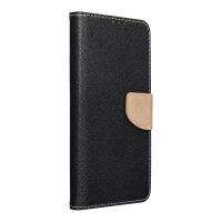 Buch Tasche "Fancy" kompatibel mit SAMSUNG GALAXY S25 ULTRA Etui mit Standfunktion, Kartenfach Schwarz-Gold