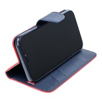 Buch Tasche "Fancy" kompatibel mit Samsung Galaxy A36 5G mit Standfunktion, Kartenfach Rot-Blau