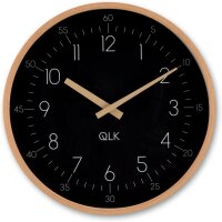 QLK Wanduhr Moderne Design Uhr mit Holzrahmen und Zeigern, Ø31cm