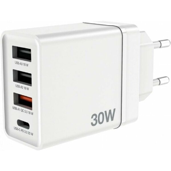 Schnellladeadapter Ladeadapter Ladegerät mit USB-C und USB-A Anschlüssen 30W Weiß