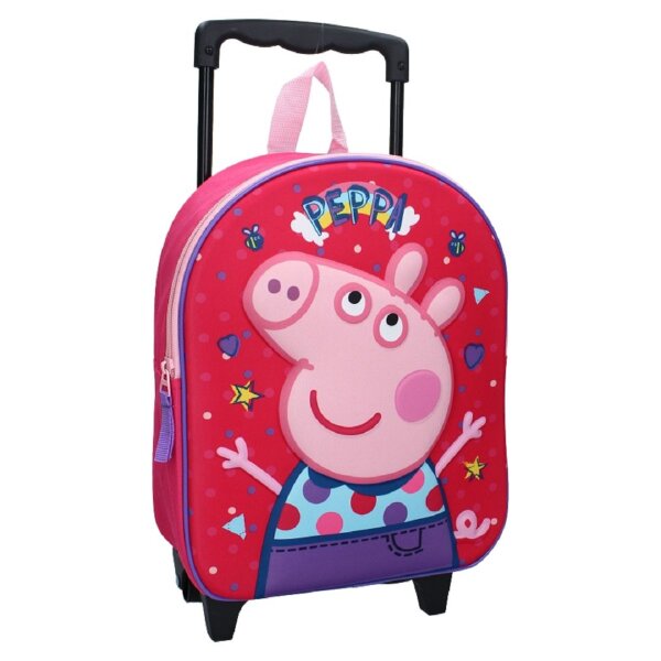 Peppa Pig Trolley-Rucksack 3D Design mit ausziehbarem Griff und Rollen Schultasche