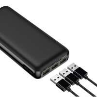 Powerbank 20000 mAh 2,1A in Schwarz, USB-C, Micro-USB & USB-A - Anschlüsse