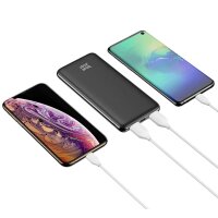 Powerbank 10000 mAh 2A in Schwarz, USB-A, USB-C & Micro-USB Anschlüsse