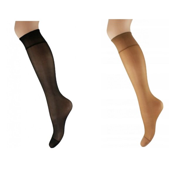 Elegante Kniesocken 60 DEN OneSize - 2er Pack in Schwarz, Dunkelbeige