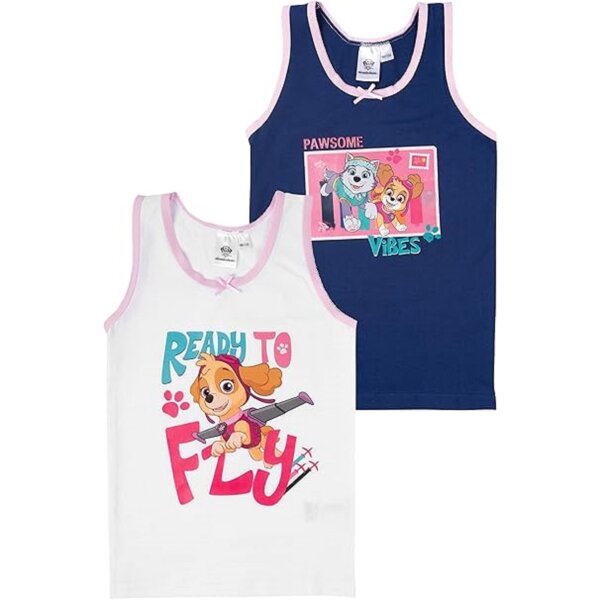 Paw Patrol Unterhemd für Mädchen Kinder Tank Top Unterwäsche Weiß/Blau (2er Pack)