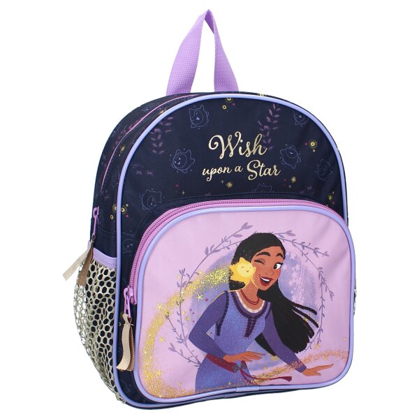 Disney Wish Lila Kinder Rucksack 29x23x8 cm mit Reißverschlussfach und verstellbaren Trägern für Mädchen