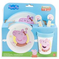 Peppa Pig Teller-Set Mikrowellengeeignet 5-teiliges Kindergeschirr mit rutschfestem Boden