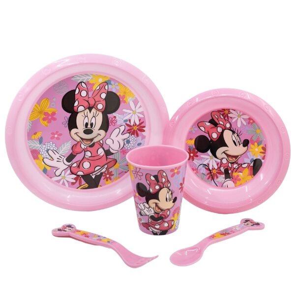 Minnie Mouse Kindergeschirr-Set –Mikrowellengeeignet 5-teiliges Set mit Teller & Becher