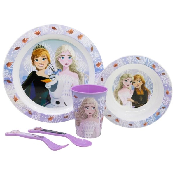 Disney Frozen Teller-Set Mikrowellengeeignet 5-teiliges Kindergeschirr mit rutschfestem Boden