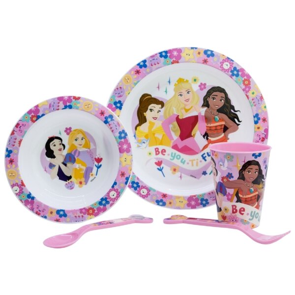 Disney Princess Teller-Set Mikrowellengeeignet 5-teiliges Kindergeschirr mit rutschfestem Boden