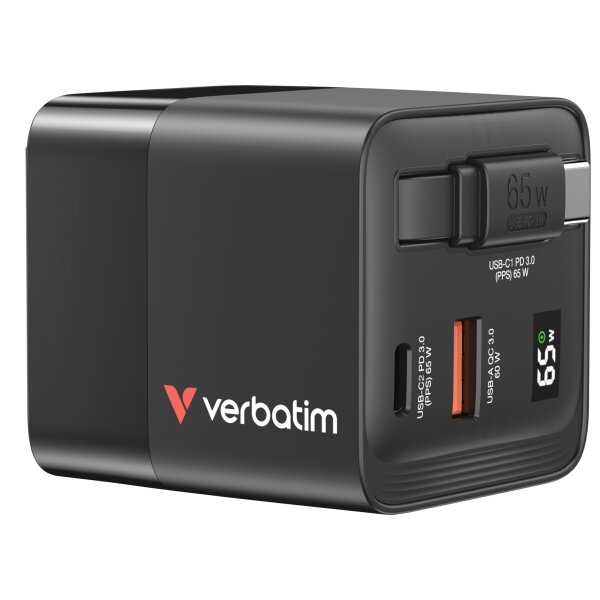 Verbatim 65W Ladegerät – Kompaktes Design mit USB-C und USB-A Anschlüssen