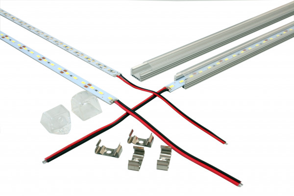 LED Streifen 1m Strip 72 SMD LEDs Warmweiß Kaltweiß Unterbaubeleuchtung Aluminium Profil Alu Leiste Schiene 1m 12V DC Netzteil Adapter Trafo LED Stripe Set