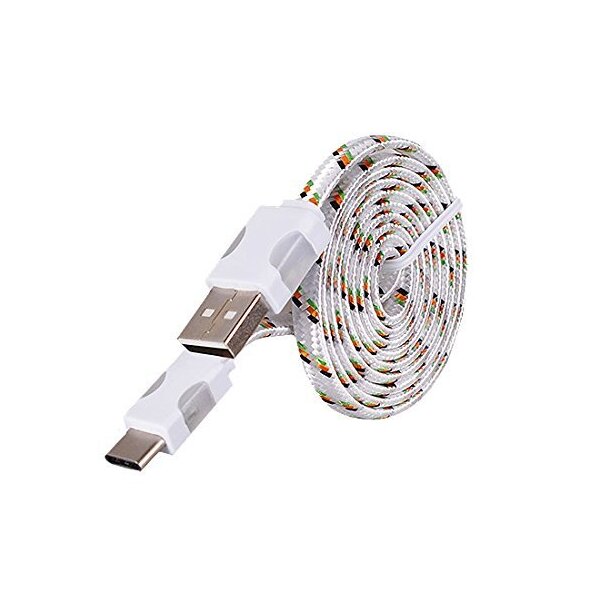 USB-Typ C Ladekabel Nylon Geflochten LED Flachband für Handy in Weiß