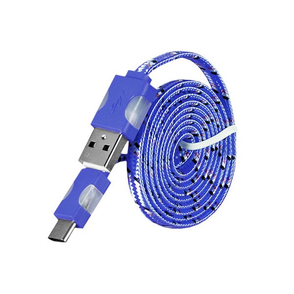 USB-Typ C Ladekabel Nylon Geflochten LED Flachband für Handy in Blau