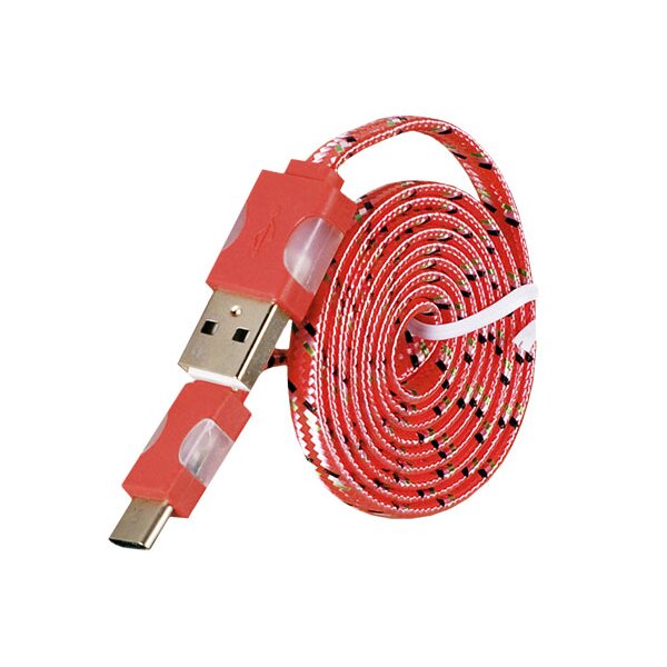 USB-Typ C Ladekabel Nylon Geflochten LED Flachband für Handy in Rot